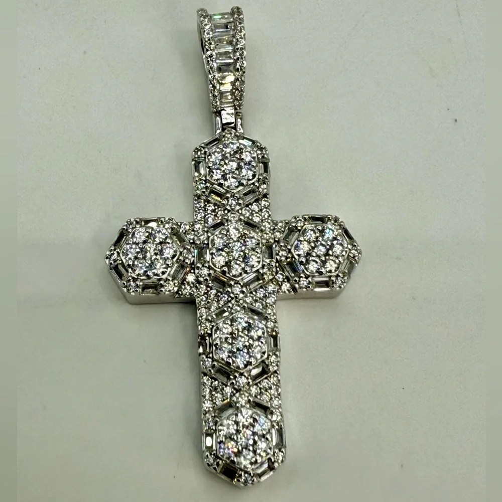 Sterling Silver CZ Cross Pendant – 3” Statement Design